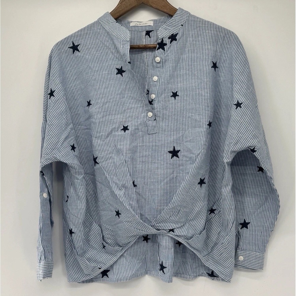 Striped Blouse Embroidered Stars Patriotic Fourth Of July Ptp 24 Summer